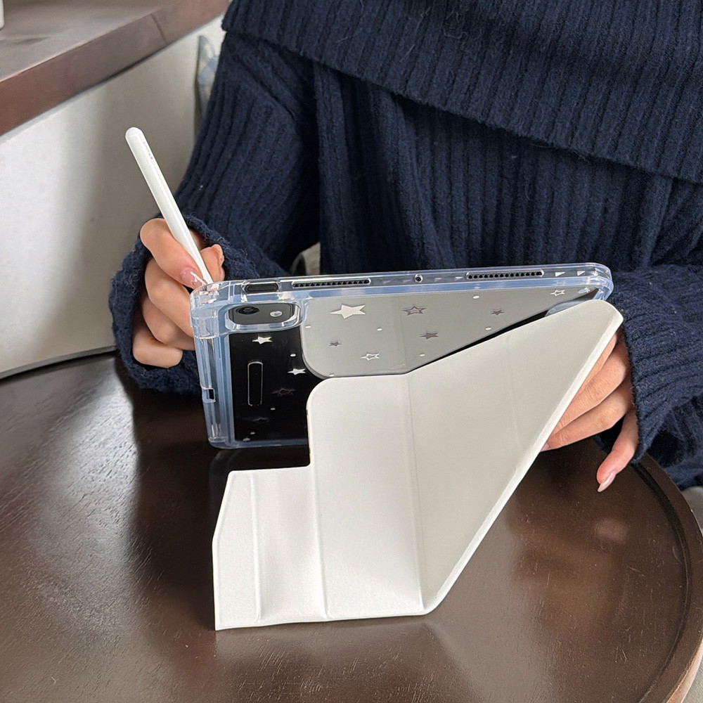 Vỏ Cứng Gấp Chữ Y Da Trắng Ngôi Sao Cho Mini6 Mini7 A17Pro IPad 5 6 7 8 9 10 11 12 A16 A19 Air 2 3 4 5 6 7 Air 11 M2 M3 M4 Pro11 Pro13 M4 M5 2024 2025 Khe cắm bút chì 2026