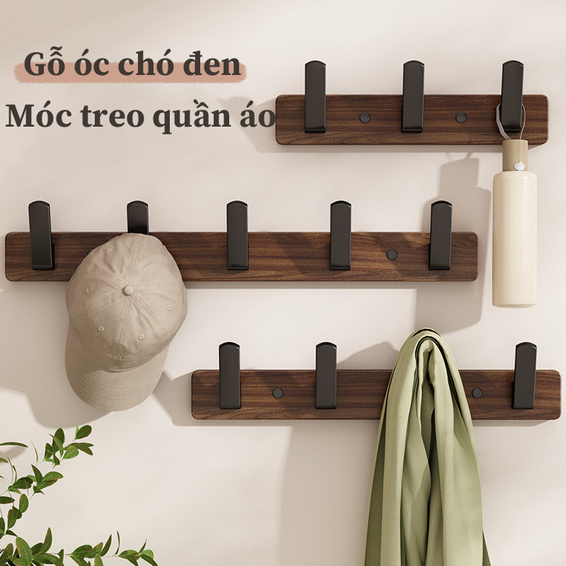 Móc Treo Tường Gỗ Óc Chó Chịu Lực Tốt - Thanh Móc Treo Đồ Siêu Dính, Dán/Khoan Tường, Treo Áo Mũ Tiện Lợi