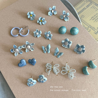 Phong Cách Ngọt Ngào Xanh Nhỏ Giọt Glaze Camellia Bông Tai Niche Thời Trang Sang Trọng Tất Cả Trận Đấu Bông Tai 2026 Phong Cách Mới