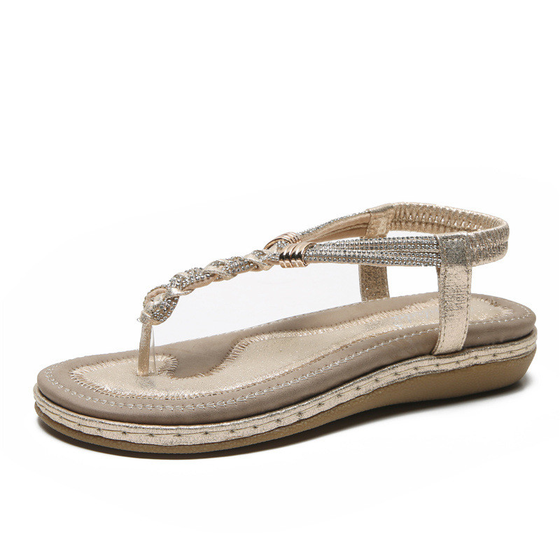 3 Màu Size Lớn 35-42 Dép Đế Bằng Nữ Kim Cương Giả Chống Trơn Trượt Flip-flop Phong Cách Bohemian Xuân Hè Mặc Ngoài Giày Đi Biển Thời Trang Thoáng Khí D8K1