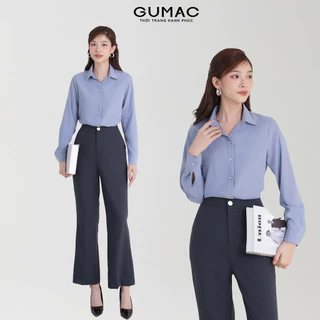 Áo sơ mi nữ cơ bản GUMAC tay dài lụa mango trơn basic mềm mát công sở thanh lịch BAE00001
