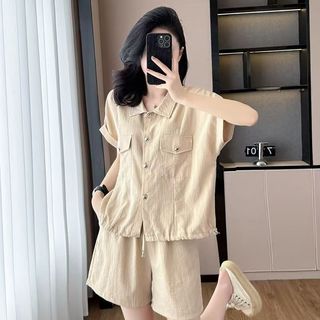 Bộ đồ nữ mới, áo và quần short màu trơn, kích thước lớn, dây rút cao cấp, bộ hai mảnh thời trang rộng rãi, thoáng mát