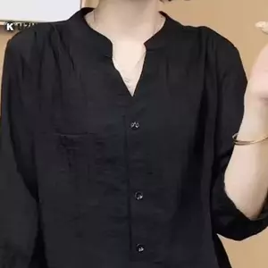 Áo Sơ Mi Màu Trơn KUZHEN Nữ Mùa Hè V-Ne Dài Tay Mourning Top HOT