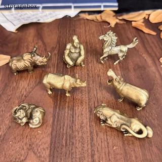 [Hộp lưu trữ] 1 Cái Đồng thau Hippopotamus Rhinoceros Tượng động vật bằng kim loại Tượng nhỏ Trang trí để trang trí bàn làm việc tại nhà và văn phòng Đẹp
