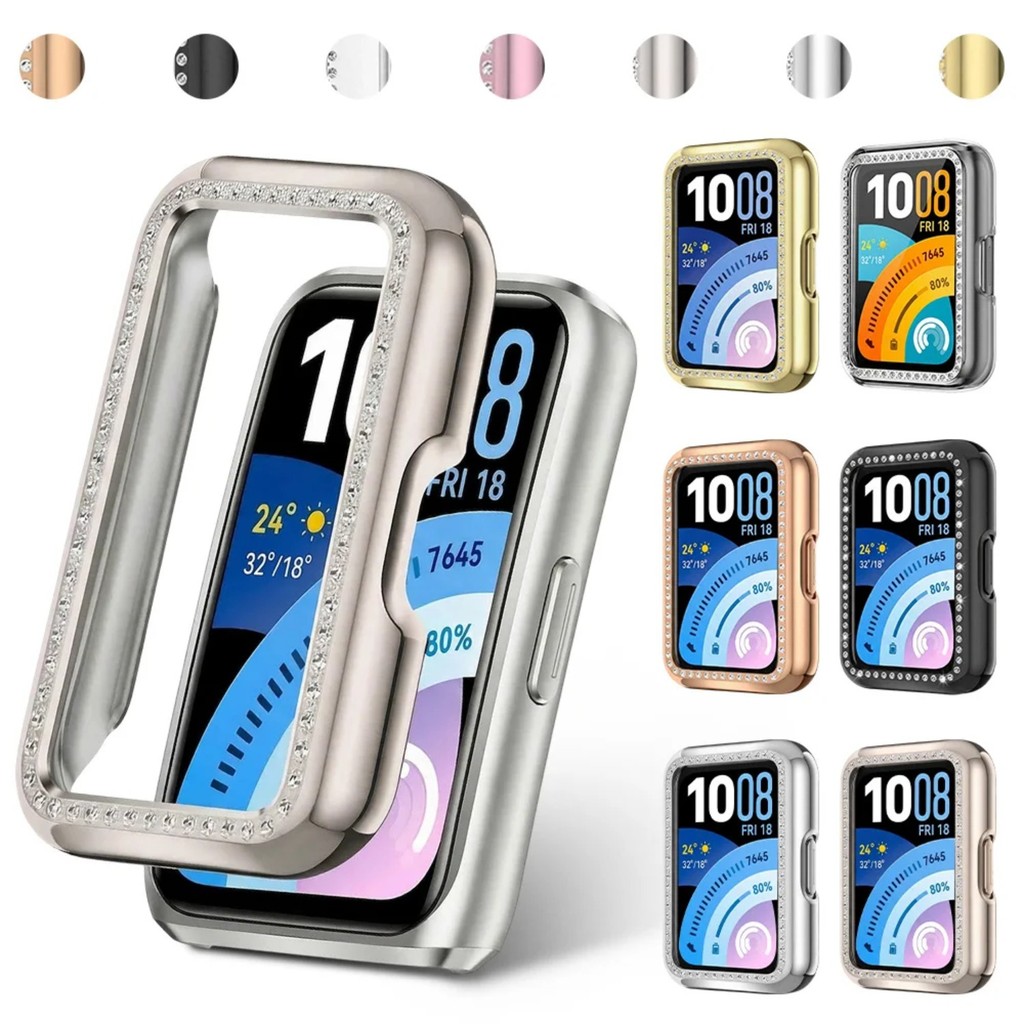 Vỏ kim cương Bling cho Huawei Band 11 10 9 8 Vỏ bảo vệ PC cứng Ốp lưng cho Huawei Band 11Pro Bảo vệ