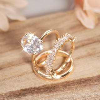 Bộ ba mảnh nhẫn bạc S925 zircon, quà cưới nữ thời trang