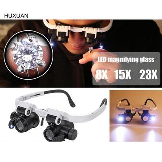 Kính lúp đeo đầu HUXUAN có đèn LED 8X 15X 23X Đồng hồ thợ kim hoàn Loupe RFT