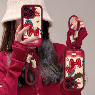 Vỏ Pony thêu 3D màu đỏ năm mới cho Xiaomi Mi 10 10s 9 9T Pro 8 Poco M6 Plus X4 X3 GT X2 M2 F2 Pro Vỏ điện thoại hình nơ chấm dễ thương Vỏ mềm chống sốc có dây buộc