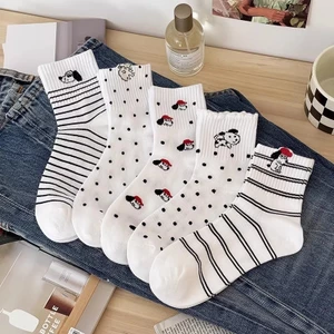Tất chó con sọc dễ thương dành cho nữ Tất hoạt hình thời trang trung bình phong cách Hàn Quốc