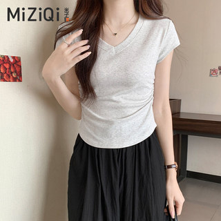 【Hạn giờ】Mẫu mới  Cách Hàn Quốc Baby Tee, Cổ Chữ V, Xếp Ly Không ĐềuSlim-Fit, Áo Thun Ngắn Nữ Phong