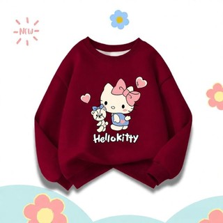 Áo nỉ cổ tròn mỏng nhẹ, dễ thương, thoải mái, in một mặt hình Hello Kitty của Sanrio dành cho bé gái.