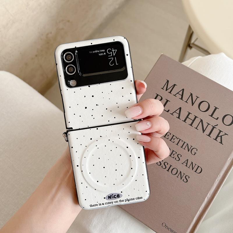 Ốp điện thoại từ tính mực phun nước nền màu trắng Thích hợp cho Samsung Galaxy ZFlip7 zflip6 Vỏ cứng gấp dây buộc cho Z Flip 7 6 5 4 5G PuraX N3Flip MixFlip 2 Vỏ bảo vệ