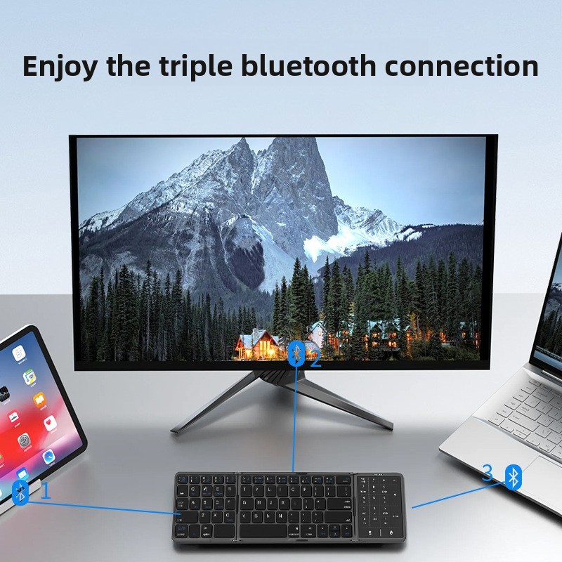 Bàn phím Bluetooth không dây ba lần Siêu mỏng Thích hợp cho điện thoại di động Máy tính bảng ipad Máy tính ba-S