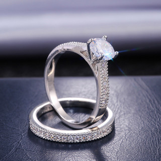Bộ hai mảnh nhẫn bạc S925 zircon, thời trang đơn giản, phù hợp làm quà cưới