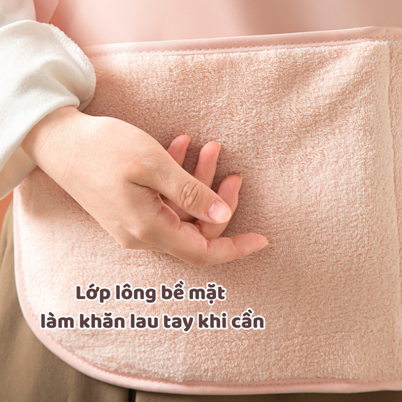 Tạp Dề Chống Thấm Có Túi Lông Lau Tay Tiện Lợi, Tạp Dề Bếp Họa Tiết Dễ Thương Cho Gia Đình