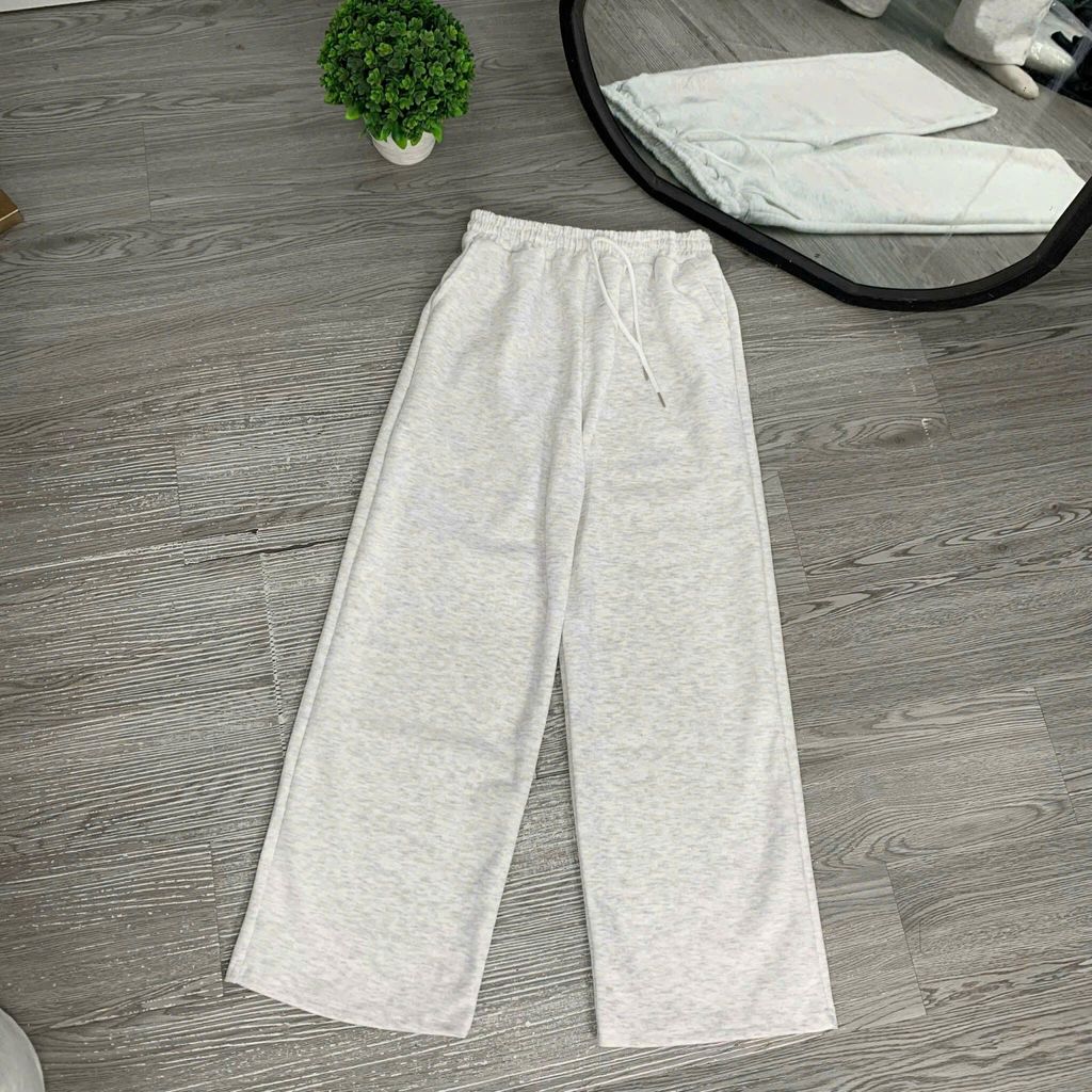 Set thu đông quần ống rộng xám tiêu kết hợp áo hoodie nỉ mũ 2 lớp unisex Hàn trái timm
