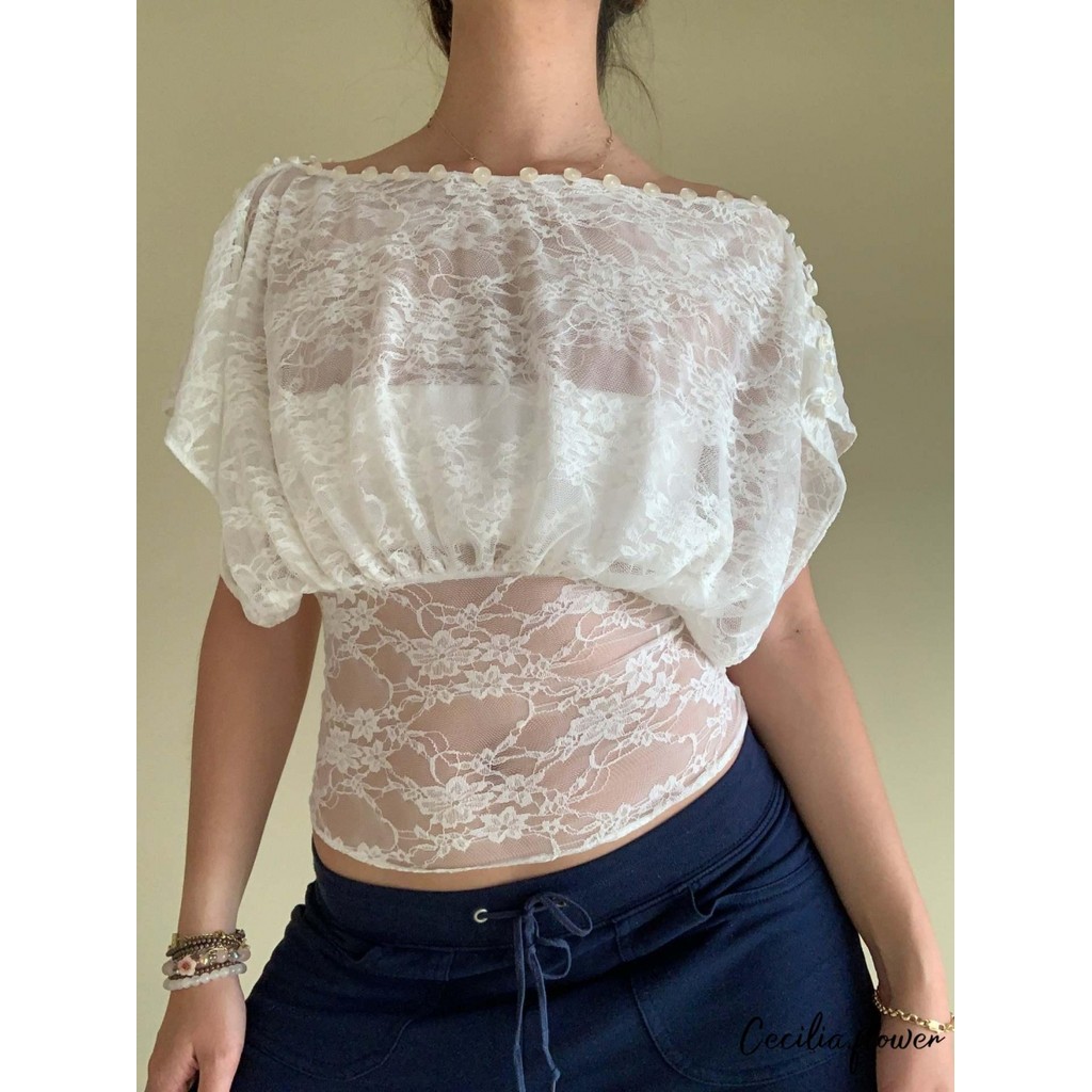Áo ren nữ cổ tròn tay ngắn, phù hợp mùa hè