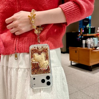 Có Tiền 3D Ngựa Vàng Lấp Lánh Quicksand Sequin Đính Hạt Wrsit Dây Xích Ốp Lưng Điện Thoại iPhone 17Promax 17Pro 12 13 14 15 16 Pro Max 11 15Plus Mềm Nam Nữ Vỏ Di Động
