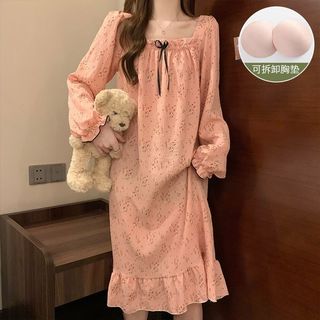 Váy ngủ nữ có miếng lót ngực, dáng dài tay, sọc - Đồ ngủ phong cách mới đáng yêu, nhiều kích cỡ