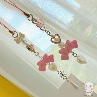 【Chamvn】phụ kiện trang trí sổ kế hoạch dây đeo đáng yêu. Móc treo điện thoại hình trái tim và nơ xinh xắn
