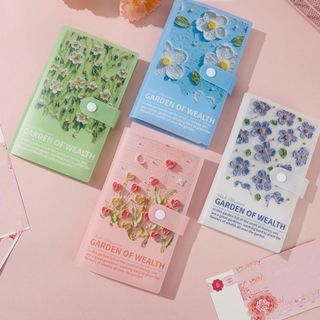 FASHIONEXPRESS Nút Sổ tay để kiếm tiền, Sổ tay ngân sách tiền mặt nước chống văng in hoa, Sổ tay tiết kiệm kế hoạch hàng ngày Phong bì tiền mặt PVC Sách tiết kiệm 50 tờ
