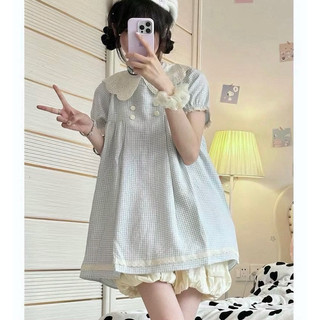 [Pre-Order]-Đầm Tiểu Thư Cổ Búp Bê Dáng Ngắn, Hoạ Tiết Caro Phối Ren Xinh Xắn (KHÔNG KÈM QUẦN ĐÙI TRONG)