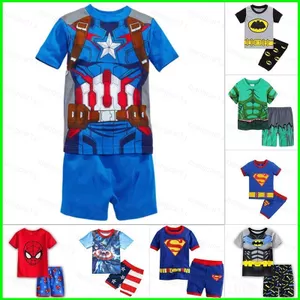 YB1 Mới Siêu Anh Hùng Siêu Nhân Batman Hulk Captain America Trẻ Em Bộ Đồ Ngủ Áo Thun Tay Ngắn Quần Short Bộ Mùa Hè Thường Ngày Nhà