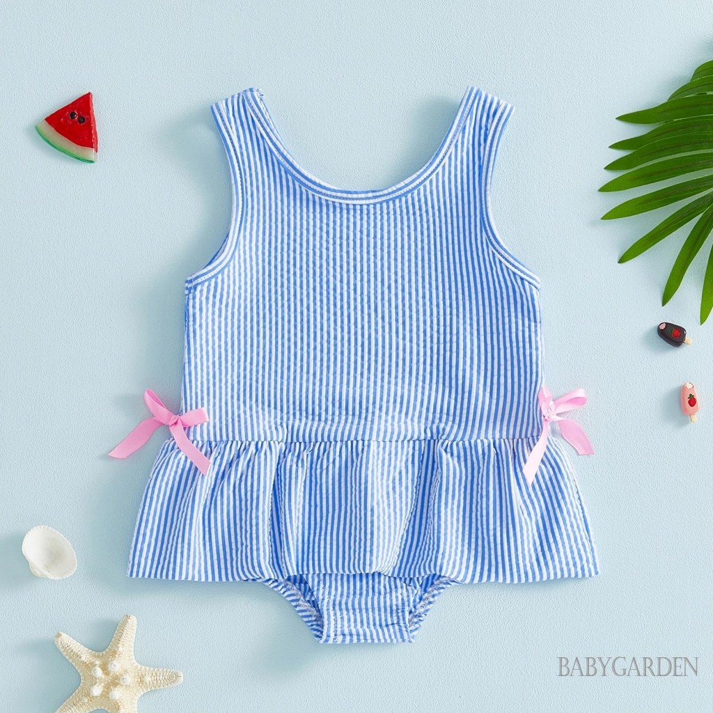 6M-5y Trẻ Em BabyGirl Đồ Bơi Sọc Dễ Thương In Váy Không Tay Bộ Đồ Tắm Đồ Bơi Cho Bé