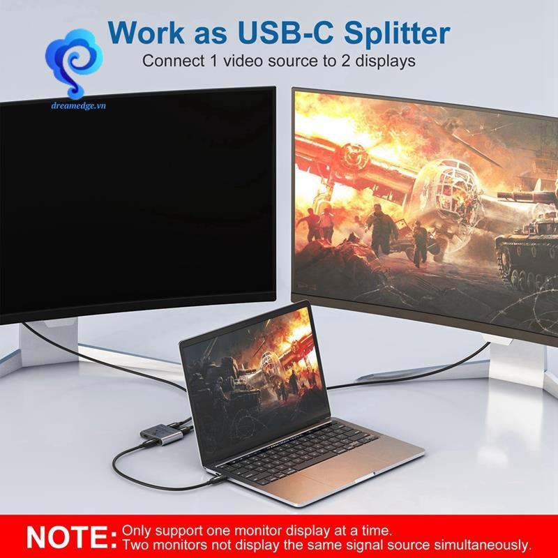 [dreamedge] Bộ chia công tắc cho 2 máy tính Bi Directional USB C KVM Switch 1 trong 2 Out cho 8K @ 60Hz / 4K @ 144Hz Truyền Video 10Gbps