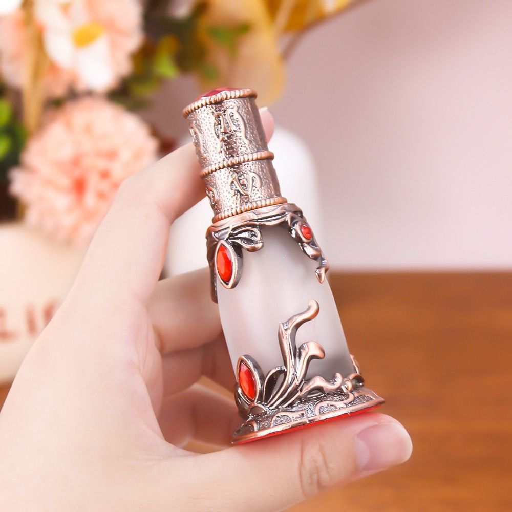 Hộp đựng nước hoa LACYESUK, Chai tinh dầu cổ điển phong cách Ả Rập hợp kim, Chai đóng gói phụ thủy tinh cổ cầm tay Trung Đông