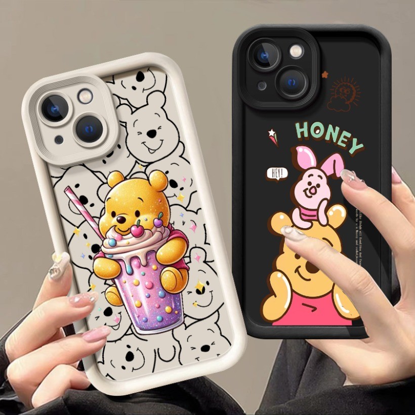 Tương thích với OPPO A60 A31 A16 A17 A17K A54 A15 A15S A3X A3 4G A55 Ốp Điện Thoại Winnie the Pooh Ăn Kem Silicon Mềm