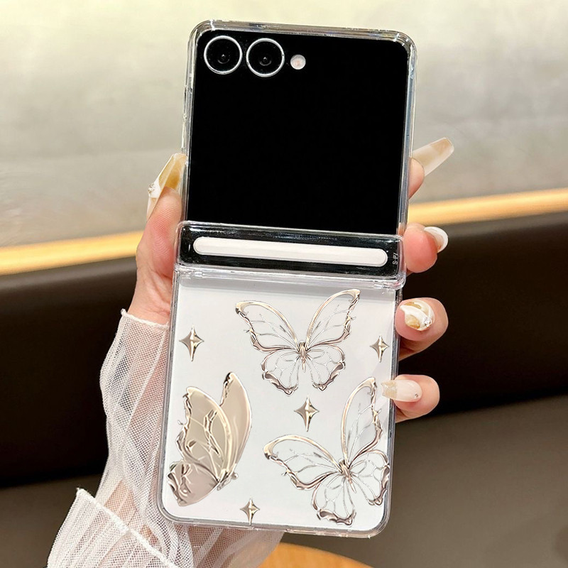 Họa Tiết Bướm Trong Suốt Ốp Lưng Điện Thoại Samsung Galaxy Z Flip 7 Flip 6 Flip 5 Flip 7 FE Từ Tính Hấp Phụ Cứng PC Gấp Bao