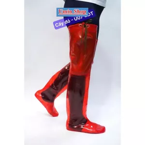 Ủng CẤY DÀI ĐỎ VK đến đùi có dây buộc Hoa San size 35 - 43, ủng cấy dài
