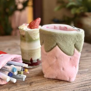 Bút chì HIGHVIEWLS, Túi đựng bút dung tích lớn đứng, INS Strawberry Shape Plus Văn phòng phẩm Tổ chức Học sinh