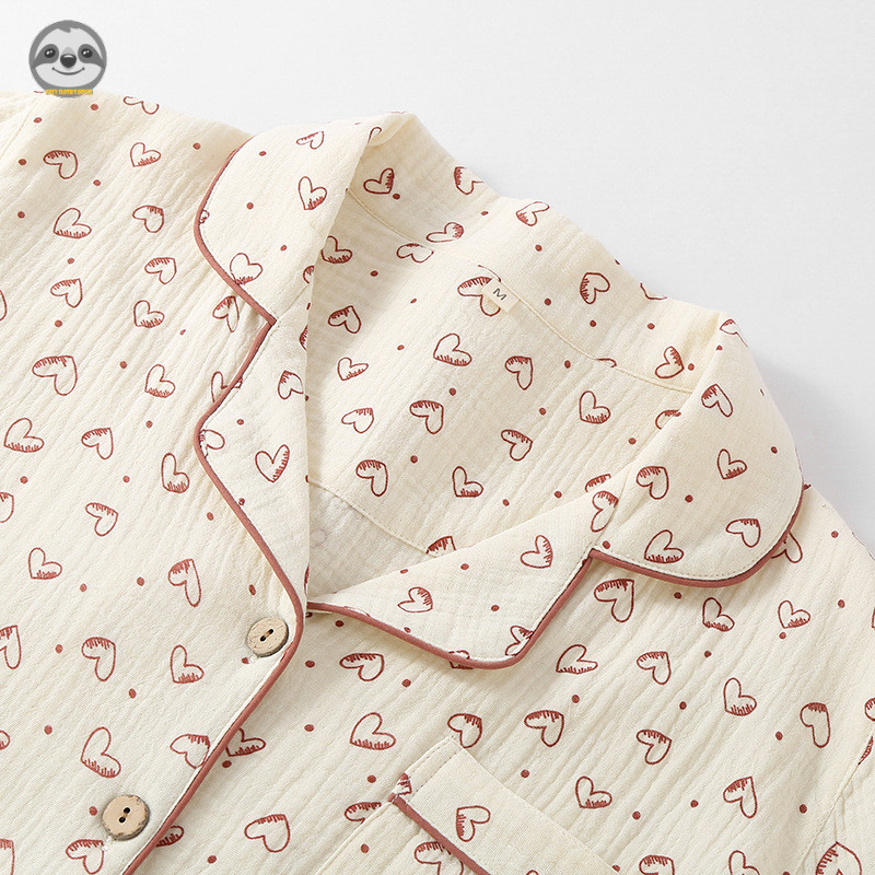 Bộ đồ ba mảnh từ sợi cotton nguyên chất hai lớp, phù hợp mùa xuân và thu, thoải mái mặc trong nhà