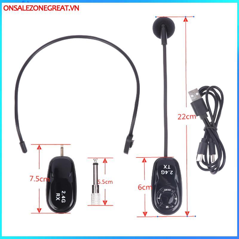 Ons Universal 2.4G Bộ phát micro không dây gắn trên đầu có đầu thu cho loa khuếch đại giọng nói Hướng dẫn du lịch tại