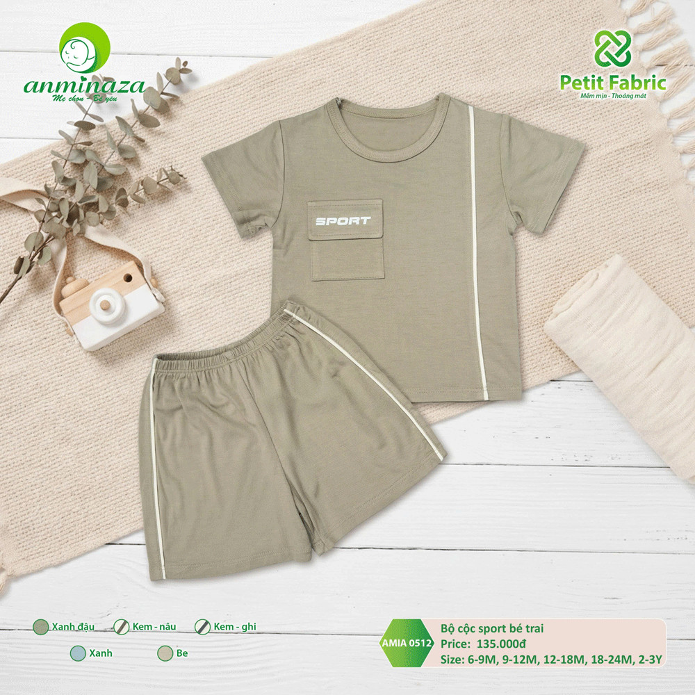 Bộ Cộc Sprot Bé Trai Anminaza Vải Sợi Tre Petit Thấm Hút Thoáng Mát - Hàng Chính Hãng AMI0512