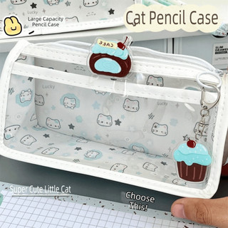 Túi đựng bút hình tam giác HIGHVIEWLS, Bút chì chống nước cho mèo Kawaii, Túi đựng văn phòng phẩm trong suốt hoạt hình dành cho sinh viên
