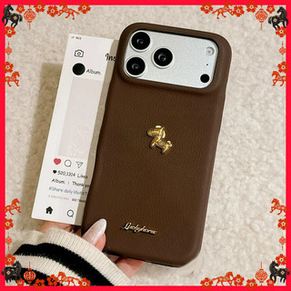 Ốp Lưng Mới Năm Mới Típ Ngựa Trang Trí Ốp Lưng Hình Tròn Cao Cấp iPhone 11/12/13/XR/14/15/16/17/7/XR Pro Max Plus Vân Da