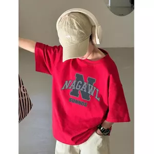 trẻ trung phong cách Hàn cotton ngắn tay in chữ unisex Áo T-Polo
