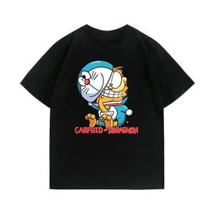 Áo sơ mi dingdang họa tiết tai nghe mèo, chất liệu cotton cao cấp, unisex cổ tròn