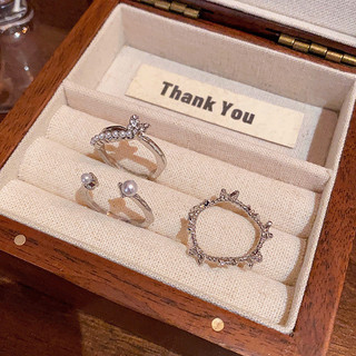 Nhẫn bướm zircon ngọc trai có thể điều chỉnh, thiết kế nhiều lớp, phong cách đơn giản sang trọng