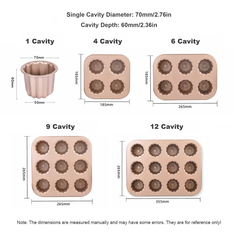 Khuôn Cannele JUIC, Chảo Cupcake khoang 4 / 6 / 9 / 12 bằng thép Carbon, Dễ dàng làm sạch hiệu quả truyền nhiệt cao Lớp phủ chống dính Muffin Khay làm Muffin