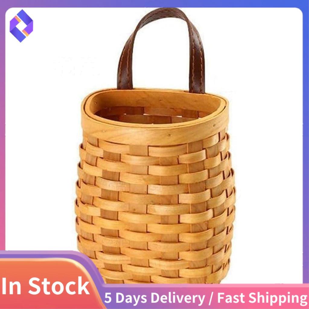 Giỏ treo tường bằng gỗ, Hộp đựng đồ ăn nhẹ trái cây để bàn, Tay cầm bằng da mục vụ Giỏ đựng đồ thủ công Dễ dàng lắp đặt Dễ dàng sử dụng