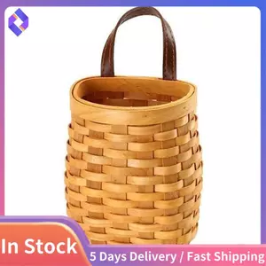 Giỏ treo tường bằng gỗ, Hộp đựng đồ ăn nhẹ trái cây để bàn, Tay cầm bằng da mục vụ Giỏ đựng đồ thủ công Dễ dàng lắp đặt Dễ dàng sử dụng