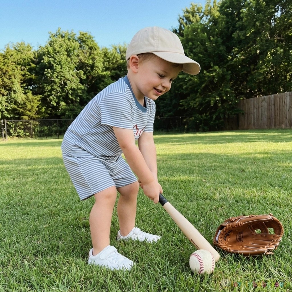 LBH-Toddler Bé Trai Sọc Mùa Hè Tay Ngắn Thêu Bóng Chày Áo Có Quần Short 2 Bộ Quần Áo