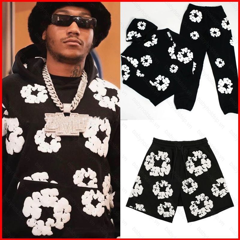 BS1 Phong Cách Mỹ retro Bọt In Hình Rời hip-hop Cá Tính Phong Cách Đường Phố SWEAT Quần Short SB1