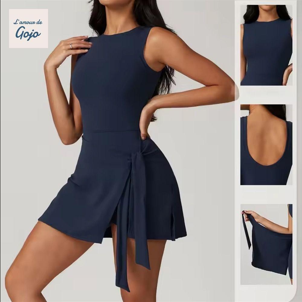 Váy Tennis nữ GOJO, Thiết kế hai mảnh với dây lưng chữ U, Polyester không tay màu trơn, Thích hợp cho thể thao