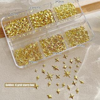 [hatheaven] 6 Lưới Kim Loại Vàng Bạc Móng Tay Nghệ Thuật Kim Cương Giả Trang Trí Làm Móng Tay Quyến Rũ Flatba Starburst Pentagram Ngọc Phụ Kiện Móng Tay Đẹp