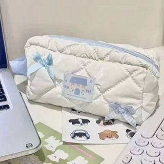 Dung Tích Lớn Sữa Trắng Bướm Nơ Hộp Đựng Dễ Thương Lưu Trữ Túi Đựng Bút Chì Di Động Học Sinh Văn Phòng Phẩm